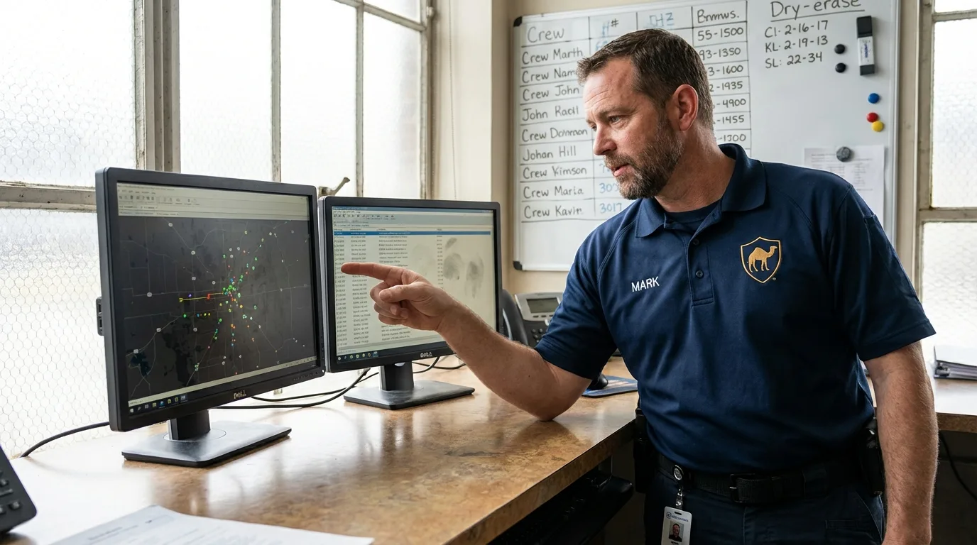 Dispatch coordinator reviewing live GPS routing map for Pennsylvania deliveries