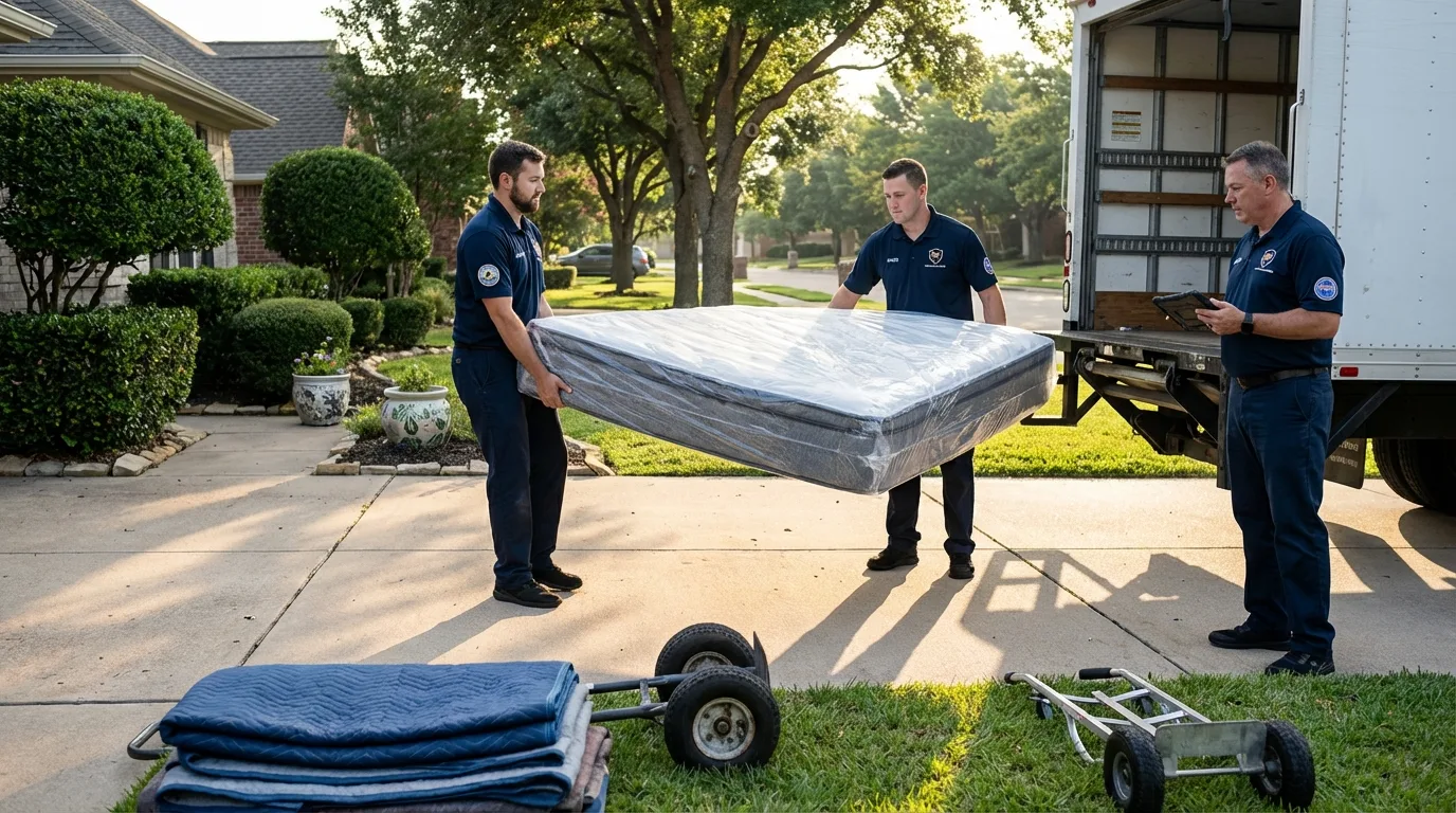 CamelBack crew loading padded residential furniture into moving truck on suburban driveway in Pennsylvania